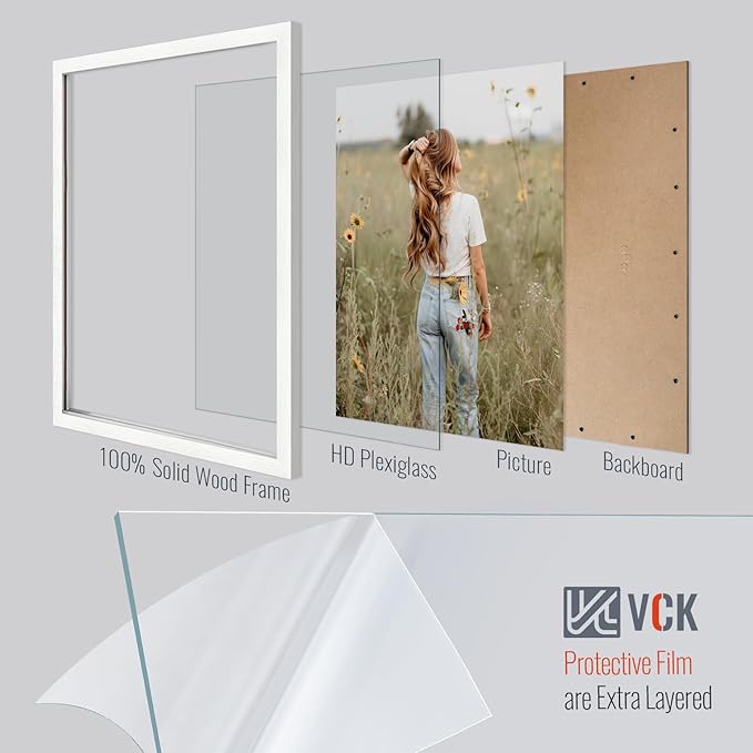 VCK 24x30 Poster Frame Set of 4 - White, Gallery-Quality Wood Picture Frames, 1.1-Inch Wide Border, Polished Plexiglass, Vertical or Horizontal Wall Display for Photo/Art/Prints, White