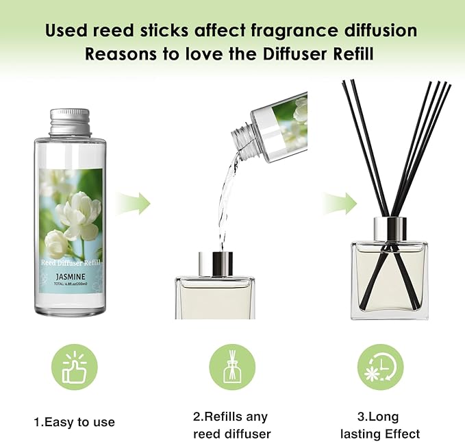 SCENTORINI Reed Diffuser Oil Refill, Jasmine Diffuser Oil 6.76 Fl Oz, Natural Scented Essential Oil Refill Long Lasting Home Fragrance for Room Spa Aromatherapy Bathroom Home Decor