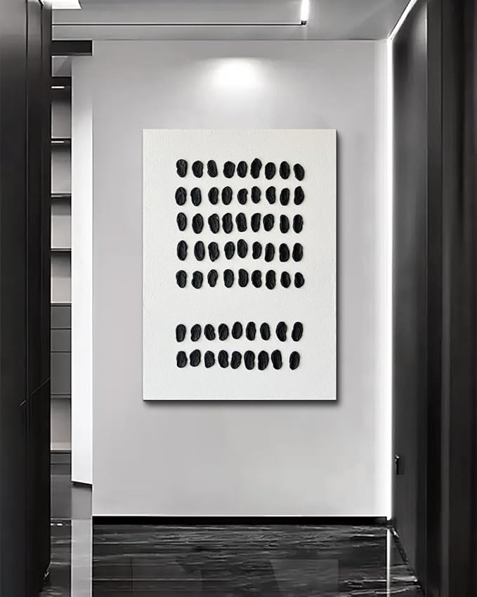 Creespi Hand-Painted Black and White Wall Art 28x40 inch,Modern Abstract Thick Textured 3D Oil Painting,Minimalist Canvas Art Painting for Wall Decorations