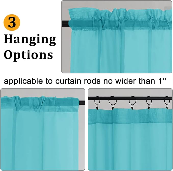 Gwine Turquoise Sheer Curtains 84 Inches Long 2 Panels Set for Living Room, Rod Pocket Voile Lightweight Bedroom Curtains, Light Filtering Solid Window Sheer Panels, Each 42" Wx84 L