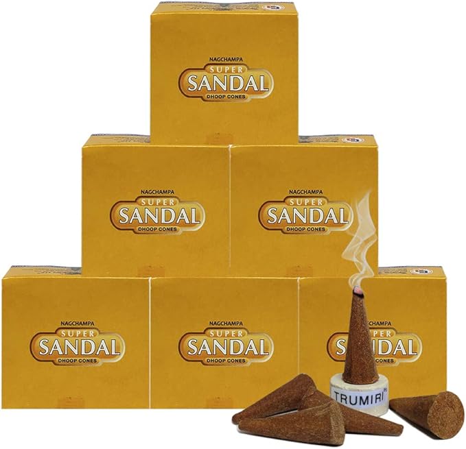 TRUMIRI Incense Cone Holder Bundle with Satya Super Sandal Incense Dhoop Cones - Pack of 6 (Approx 72 Cones)