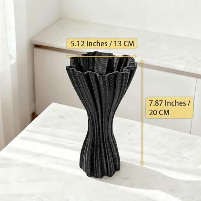 Minimalist Black Ceramic Vase, Irregular Organic Shape Decorative Flower Vase for Home Decor, Wabi-Sabi Modern Accent for Living Room Table Shelf