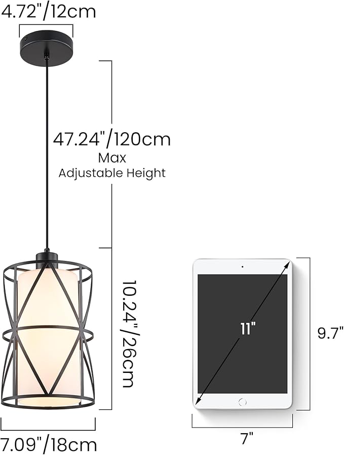 Industrial Black Pendant Lights, Modern Kitchen Island Farmhouse Hanging Light with Milk Glass for Hallway Sink Dining Room Bedroom