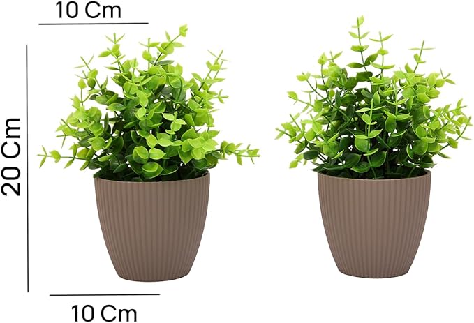 VENTO 2 Pack Eucalyptus Fake Medium Plants, Realistic Artificial Greenery for Home, Office, Bathroom, Coffee Table Decor, UV Resistant, Lifelike Leaves, Low Maintenance, 10x20x10 cm Brown Pot