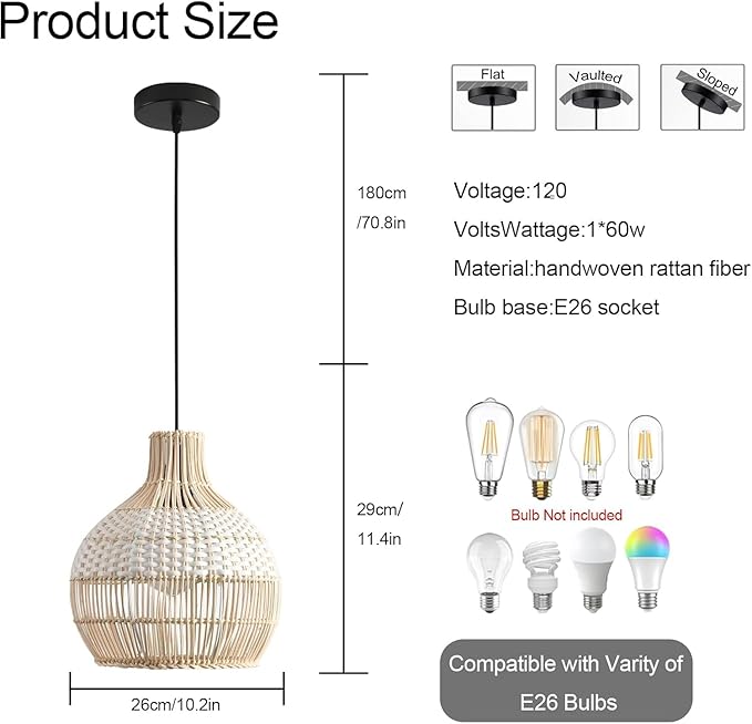 3-Pack Fax Rattan Pendant Light Fixture Mini Hand-Woven White Rattan Chandelier 10.24" Boho Wicker Hanging Lamp for Dining Living Bedroom Kitchen Farmhouse