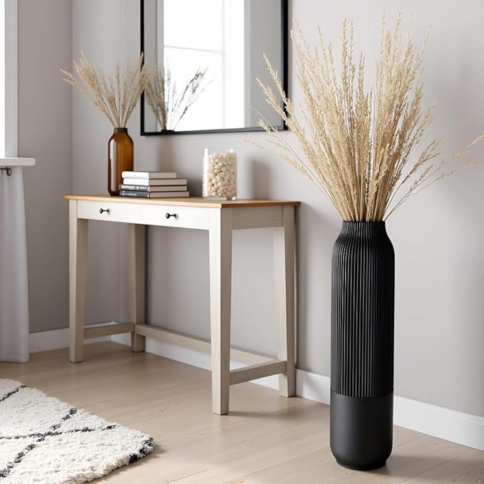 Tall Floor Vase, 23.6 inches (60cm) Tall Vases Sturdy, Luxury, Textured for Decorative Branches Dried Flowers, Floor Vase for Rustic, Living Room, Shelf Decor, Resin Black