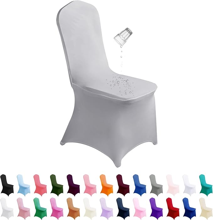 SuperO Waterproof Spandex Chair Cover 12PCS, Stretch Dining Chair Covers, Polyester Outdoor Chair Covers, Protector Stretch Chair Cover for Party Universal, Banquet, Wedding Event, Hotel(Silver)