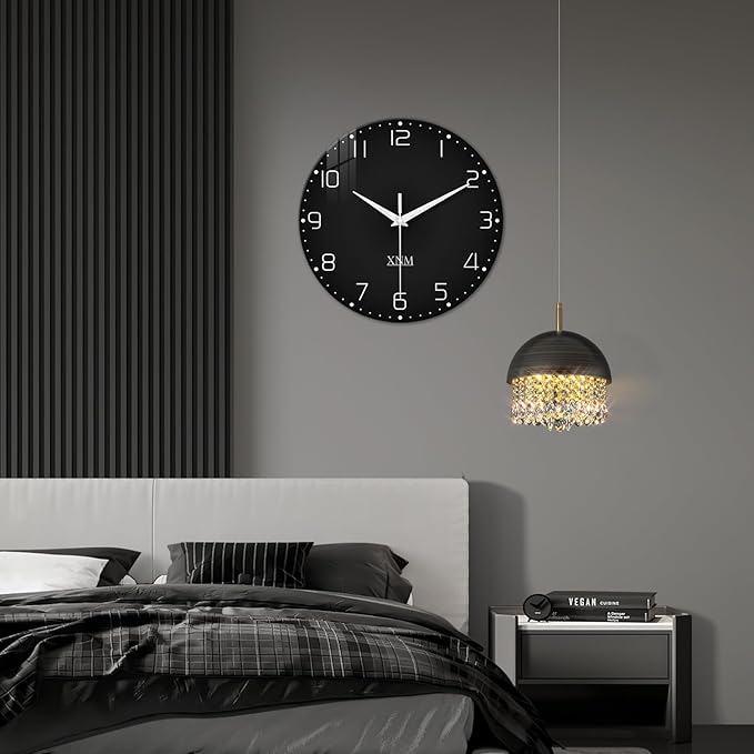 XNM Black Wall Clock Round 24 Inch Battery Operated Silent Wall Clock for Office Decorative Wall Clocks