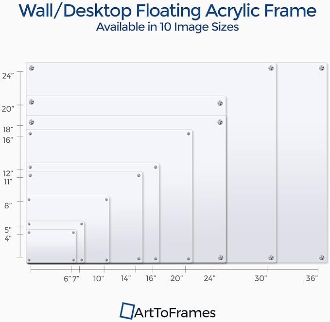 ArtToFrames Floating Acrylic Frame for Pictures Up To 12x16 inches (Full Frame is 16x20) with 13x19mm Brushed Satin Acrylic Standoff Hardware, Acrylic-109-12x16-70 Made in The USA