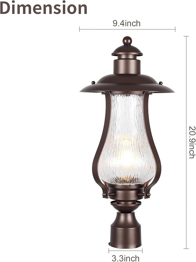 Treekee Outdoor Post Light Fixture, Vintage Brown Pole Lantern with Wood Grain Glass, Farmhouse Exterior Post Lamp with E26 Socket for Garden, Pathway, Patio, Porch, Courtyard, Driveway, Street