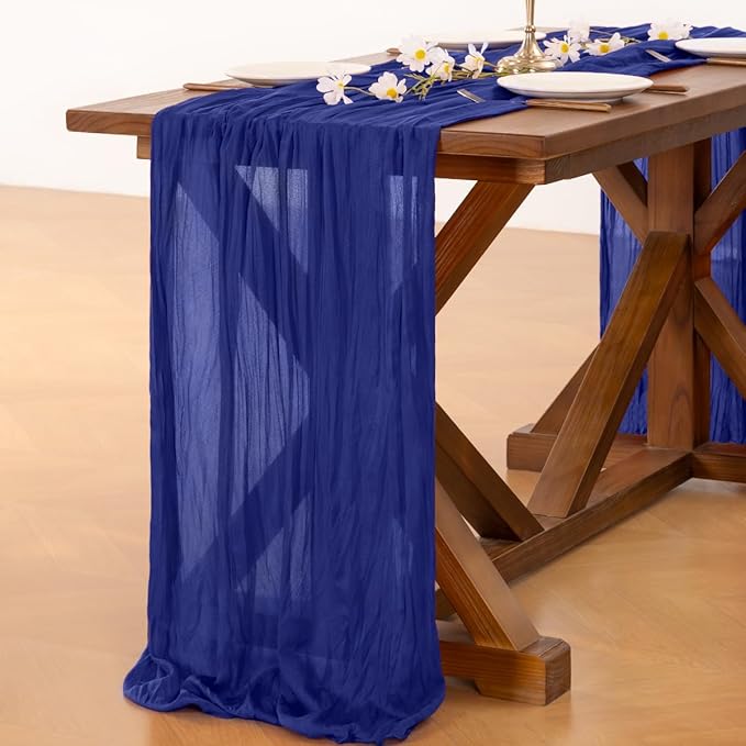 Socomi 3pcs Royal Blue Valentine's Day Cheesecloth Table Runner Boho Rustic Gauze 120 inch 10FT Cheese Cloth Runner for Wedding Party Baby Shower Birthday Home Decor Holiday Decorations