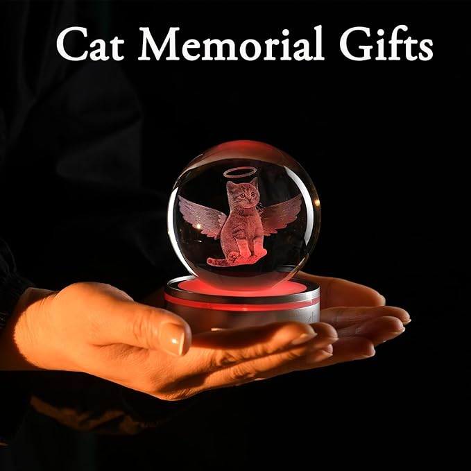 IFOLAINA Cat Memorial Gifts 3D Crystal Ball for Cat Lovers Pet Sympathy Gift for Women Men Decorative Globes