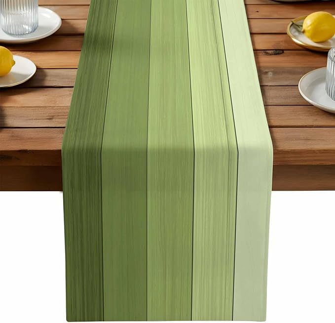Vandarllin Table Runners 18X72 Inches Long, Ombre Moss Green,Cotton Linen Farmhouse Retro Rustic Barn Wood Texture Tablecloths Non-Slip Party Table Decorations for Kitchen,Home,Dining,Outdoor,