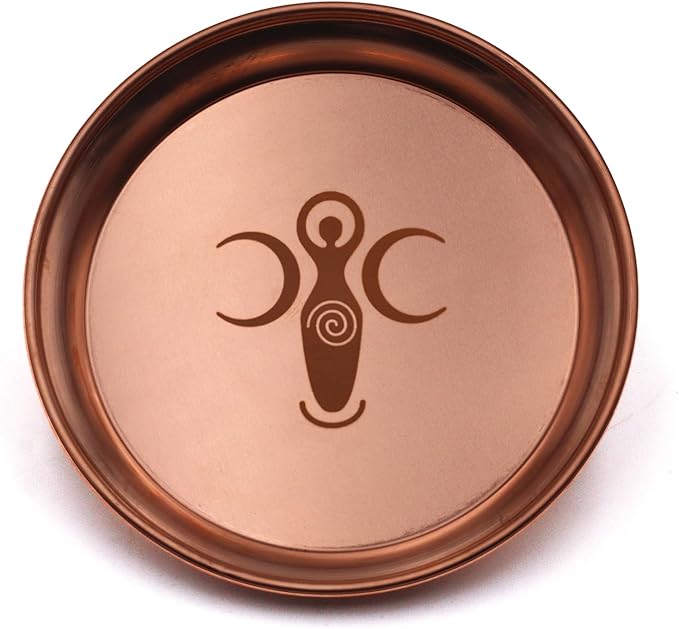 Copper Offering Bowl Ritual Plate Great for Altar,Incense Burner, smudging Bowl, Offering Dish,Candle Trays, Ash Catcher,Jewelry Dish (Goddess of Fertility)