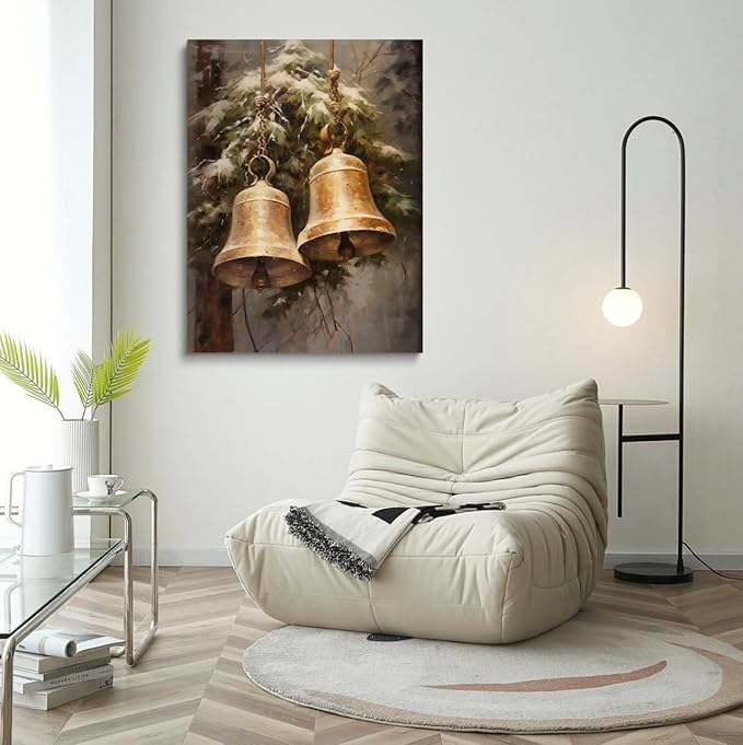 Vintage Christmas Wall Art, Brass Bells Print, Holiday Decor, Winter Print, Living Room Bedroom Dorm Decor - 12x16 Inch Framed Art
