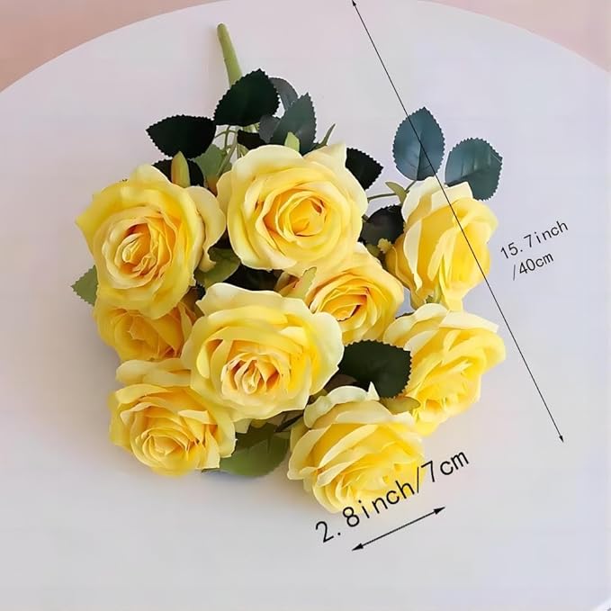 Jasion Artificial Roses Flowers 10 Heads Arrangement Silk Bouquet Glorious Meanings for Home Office Parties and Wedding Decoration (Yellow)