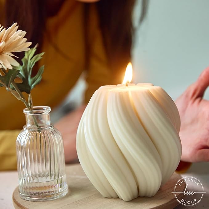 Luxanna Décor Spiral Soy Wax Candle – White Minimalist Aesthetic Home Décor | Long-Lasting Citrus Scent | Handcrafted Gift for Women, Birthdays, Housewarming, Holidays
