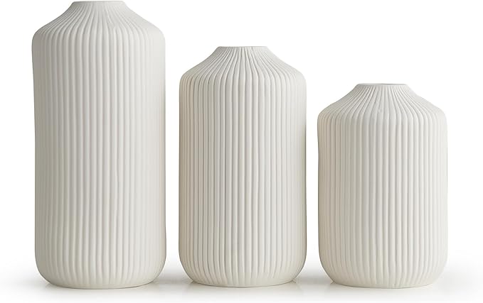 AWNR Ceramic Vase Home Decor: Set of 3 White Flower Vases Minimalist Vase for Flowers Modern Home Decor for Living Room Centerpiece Table Decorations