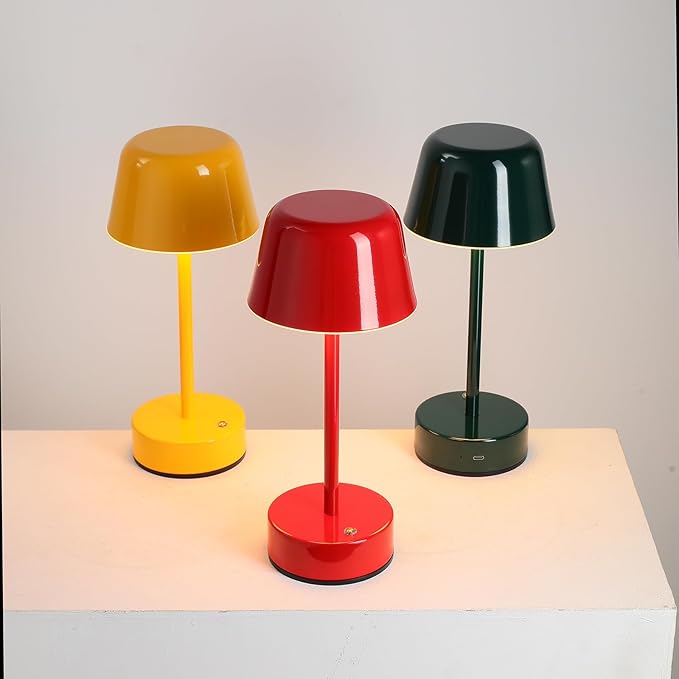 Rechargeable Cordless Mushroom Small Table Lamp, with USB Port Touch 3 Color Dimming, Temperatures 2700K 3500K 5000K, for Bedroom, Living Room, Dining Table Lamps (red)