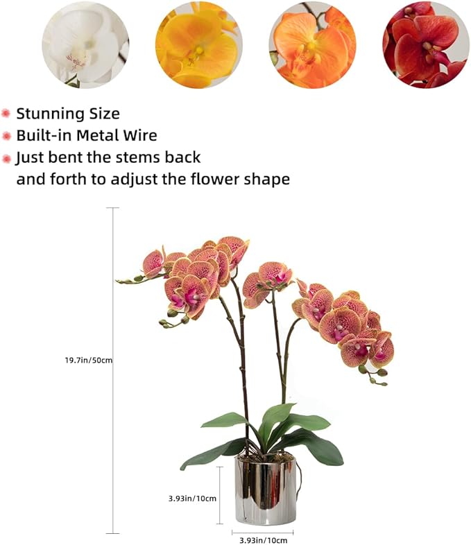 CXGS Artificial Orchid Flower Plant Real Touch Faux Orchids in Ceramic Vase Purple Dapple 19.7'' Fake Phalaenopsis Flower Arrangement Centerpiece Home Indoor Decor