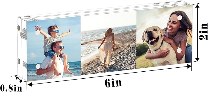 ILYXY 5 Pack Acrylic Frame 2x6, 20% Thicker, 20mm Thick Frameless Clear Picture Frame, Double Sided Magnetic Photo Frame, Free Standing Desktop Display Stand Acrylic Picture Frames