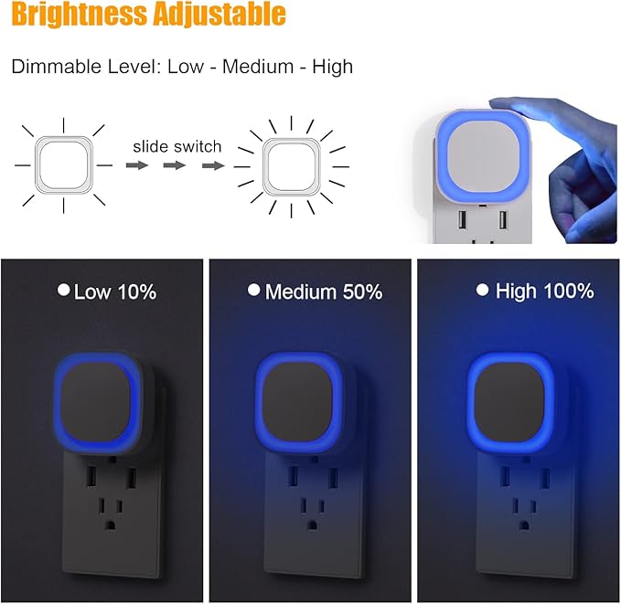 6 Pack Plug in Dimmable Night Light, Blue Nightlight, Auto Dusk to Dawn Sensor, LED Night Light, Soft Glow, Diffused Light for Bathroom, Hallway, Stairs, Kitchen, Bedroom