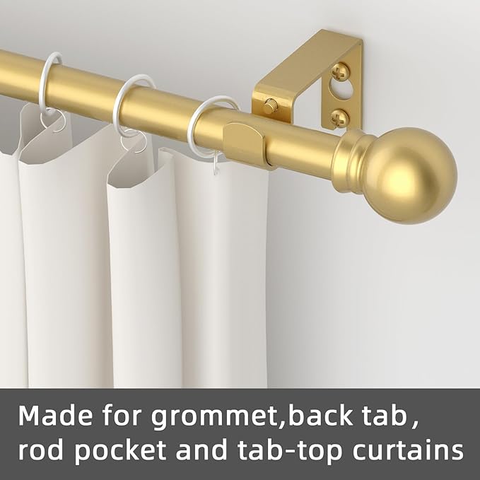 2 Pack Gold Curtain Rods for windows 66 to 120 inch, 5/8 inch Splicing Heavy Duty Metal Curtain Rod Set with Brackets
