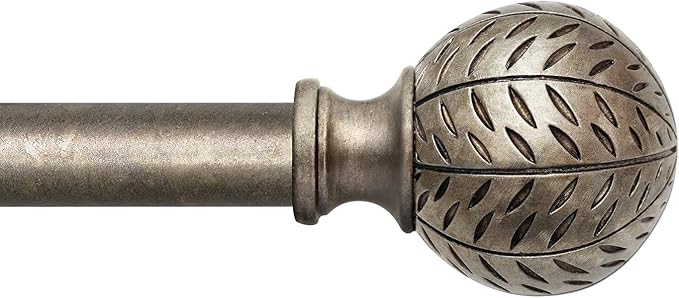 Silver Curtain Rods for Windows 48 to 84 Inch,1'' Diameter Drapery Rods with Leaf Pattern Finials,Boho Adjustable Heavy Duty Curtain Rods Set,36-88'',Retro Silver