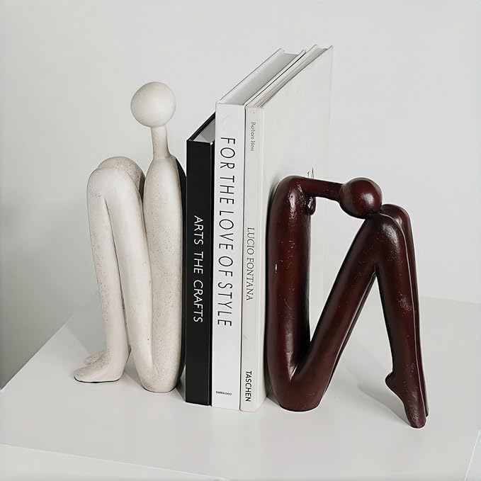Decorative Bookends for Shelves，Bookends for Heavy Books Resinous Thinker Statue,Book Shelf Decor，Modern Creative Office Company Bookends Ornament Decorations