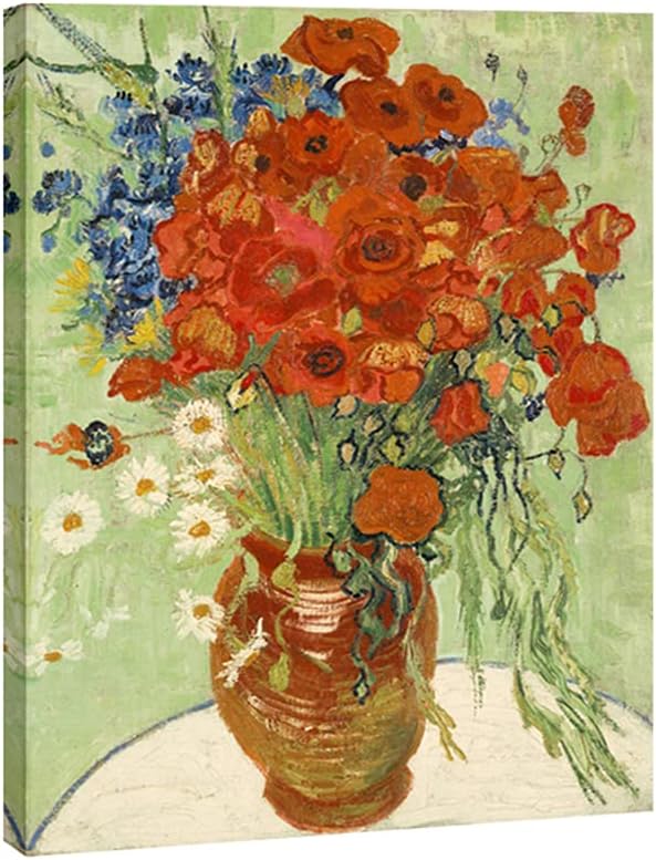 Wieco Art Red Poppies and Daisies Large Canvas Prints Wall Art of Van Gogh Famous Floral Oil Paintings Reproduction Abstract HD Classical Flowers Pictures Artwork for Bathroom Home Decorations