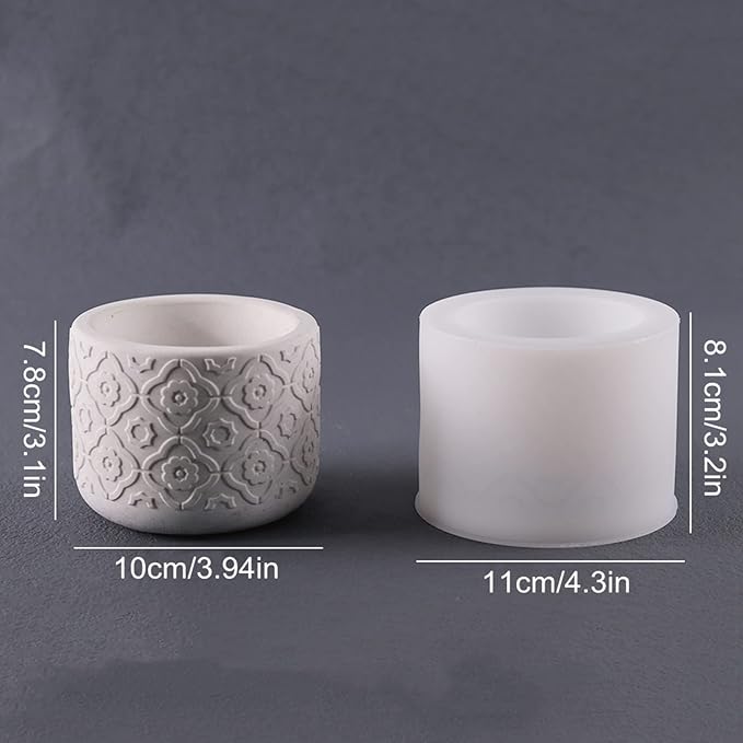 Round Concrete Flower Pot Silicone Mold Vintage Pattern Plaster Succulent Planter Vase Mold Candle Pen Holder Epoxy Resin Cement Clay Mould