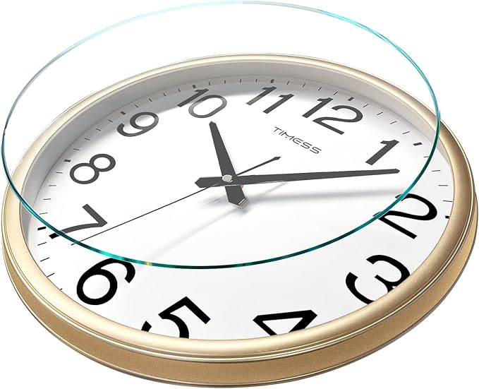 Wall Clock, 16 Inch Large Dial Non-Ticking Silent Battery Operated Quality Analog, Ultra-Quiet Movement Quartz, Timeless Stylish Clock, Ideal Modern Home, Office Décor (Gold)