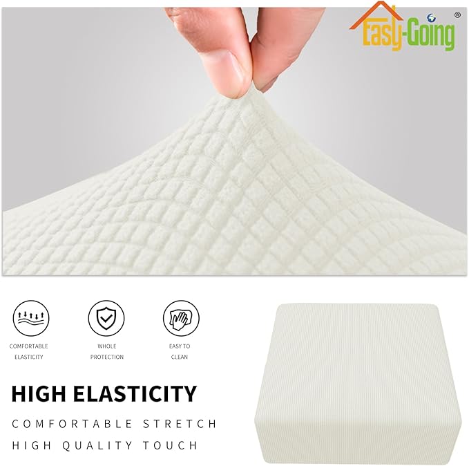 Easy-Going Stretch Square Ottoman Cover Folding Storage Stool Furniture Protector Soft Slipcover with Elastic Bottom (30x30x15inch, Cream)