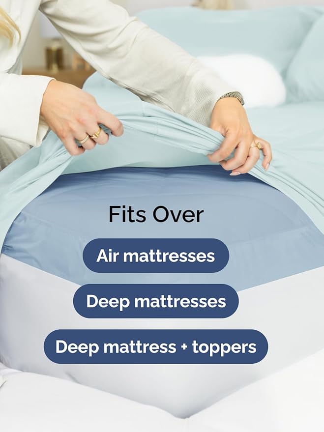 Extra Deep King Sheet Set - 6 Piece Breathable & Cooling Sheets - Hotel Luxury Bed Sheets Set - Easy & Secure Fit - Soft, Wrinkle Free & Comfy Sheets Set - Ice Blue Sheet Set with Extra Deep Pockets