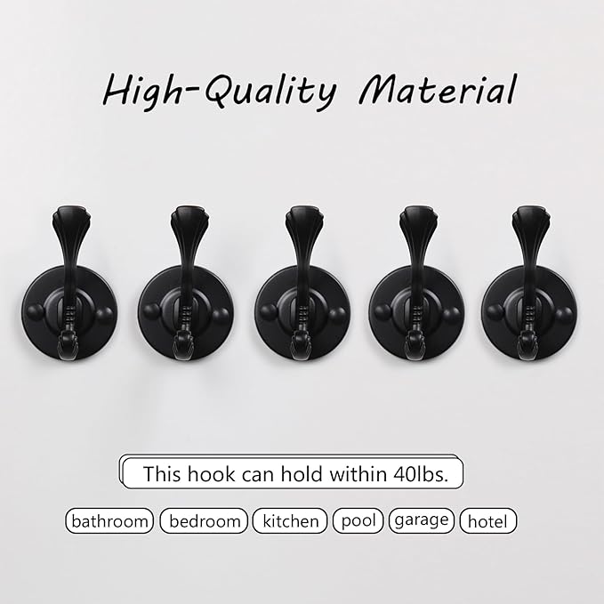 5pcs Farmhouse Wall Mounted Coat Hooks - Matte Black Metal Towel Hooks with Screws for Bathrooms, Entryway, Hanging Coats, Keys, Hats, Scarves, Robe, Bags