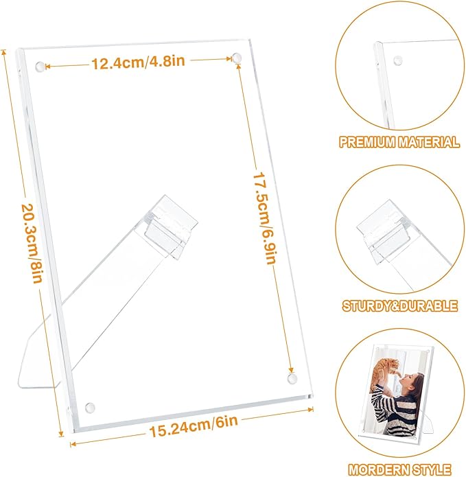 Egofine 6x8 Acrylic Frames 3 Pack, Clear Picture Frames with Stand, Magnetic Acrylic Photo Frames for Tabletop Display Horizontally or Vertically