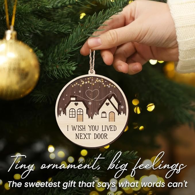 GEEMBI Christmas Friend Gifts for Women - Wooden Christmas Ornaments 2025 for Xmas Decorations - Long Distance Gifts for Friends Women BFF Bestie, I Wish You Lived Next Door Stocking Stuffers Gift