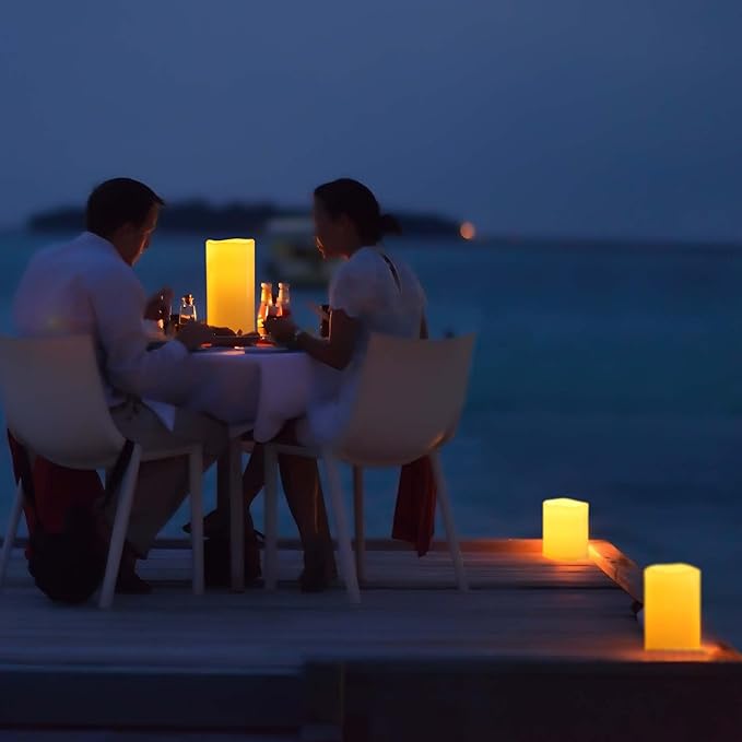 8" x 5" Waterproof Outdoor Flameless Candles Battery Operated LED Flickering Pillar Candles with Remote and Timer for Indoor Outdoor Lanterns, Long Lasting, Ivory White Large, Set of 2