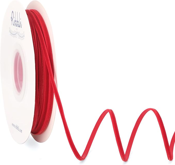 Ribbli Red Velvet Ribbon 1/8 Inches Continuous 25 Yard Spool Red Christmas Ribbon for Gift Wrapping Crafts Home Decor