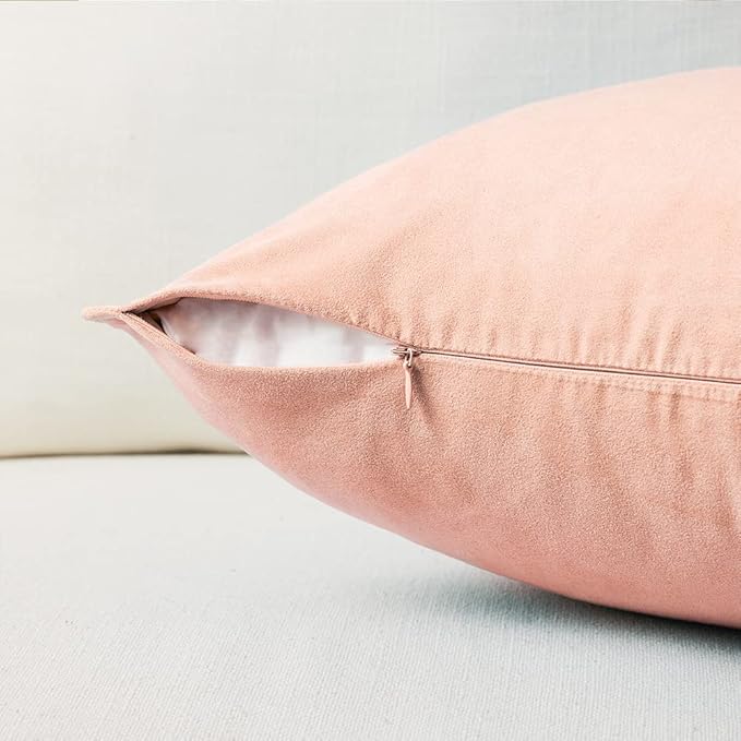 Fancy Homi 22x22 Pillow Covers, Pack of 2 Peach Throw Pillow Covers, Super Soft Faux Suede Square Solid Coral Cushion Cover for Couch Sofa Bedroom Living Room 55x55 cm