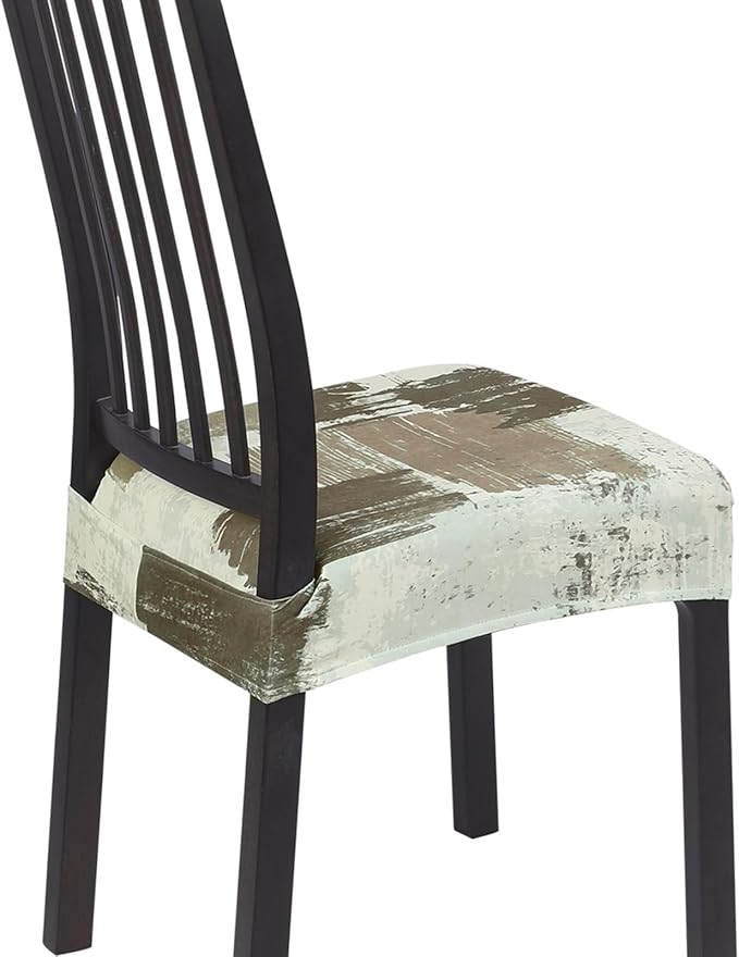 SearchI Stretch Dining Chair Seat Covers Set of 4, Soft Removable Washable Seat Covers for Dining Chairs, Dining Room Seat Cover Protector (Rear-Covered, Stripe Coffee)
