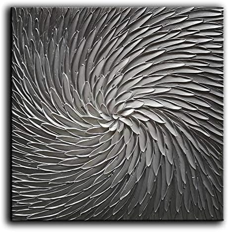 YaSheng Art - Abstract Art Oil Paintings on Canvas Silver Gray Gradient color Abstract Artwork Modern Home Decor Canvas Wall Art Ready to Hang for Living Room Bedroom 24x24 Inch