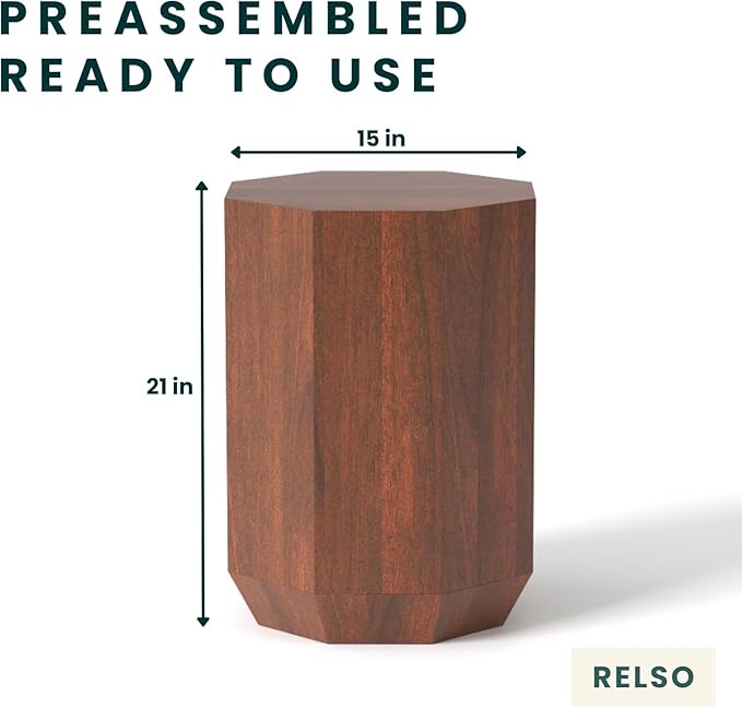 Relso Octavian Geometric End Table - Solid Mango Wood with Walnut Finish | Unique Round Boho Side Table, Coffee Table, Nightstand | Modern Farmhouse Accent Table for Bedroom, Living Room, Reading Nook