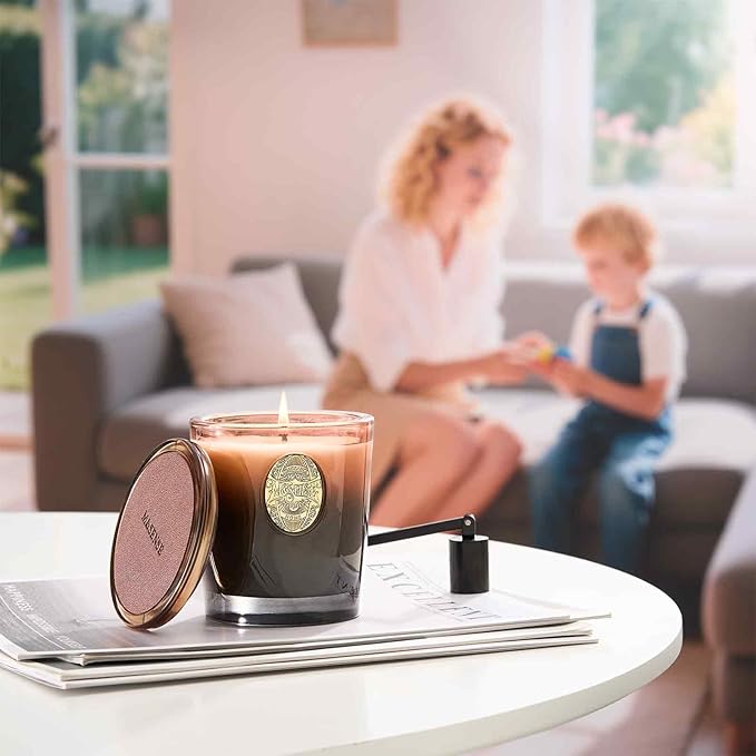 M&SENSE Natural Soy Candle | Mahogany Sandalwood & Black Brown | 9.2 oz, 50H Burn Time | Luxury Scented Candle for Relaxation, Gifting, Home Décor | Ideal for Bedroom, Office, Party Ambiance