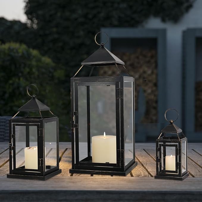 NEEDOMO Lanterns Decorative Outdoor&Indoor, Set of 3 Outdoor Lanterns for Porch, Vintage Candle Lantern Decor for Living Room, Fireplace, Fall, Christmas, Garden, Wedding, Yard, Bronze