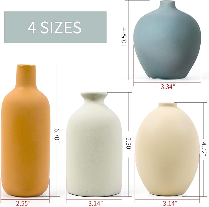Ceramic Vase Set of 4,Small Vases for Dried Flowers&Pampas Grass,Vase for Home Decor,Modern Farmhouse Decor,Morandi Color Ceramics Decoration for Centerpieces for Tables