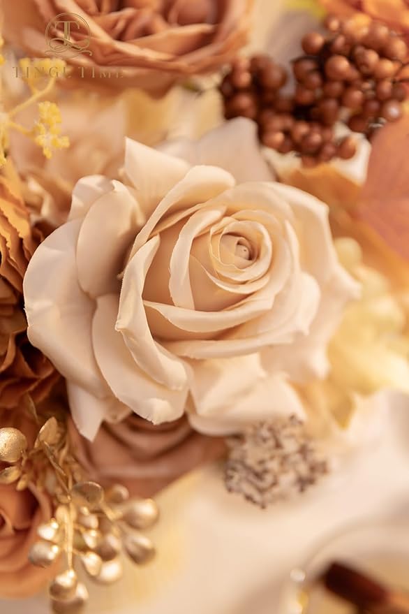 TINGE TIME Fake Flowers Artificial Flowers Peonies Bulbous Chrysanthemum Daisy Hydrangea Sunflower Violets Dahlia Daffodils Epiphyllum Orchid Cherry Blossom Camellia Leyaron (Nude Color & Pale Coffee)
