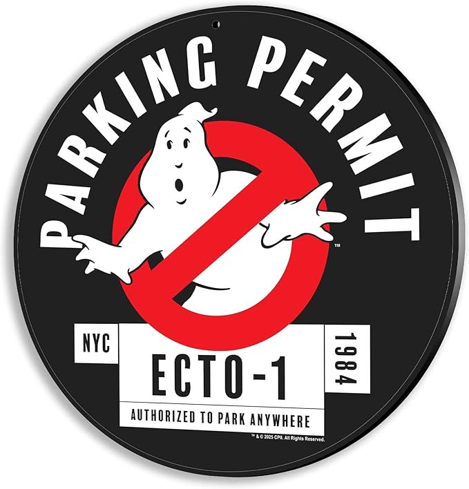Ghostbusters Ecto-1 Parking Permit Metal Wall Decor - Fun Ghostbusters Parking Sign for Garage or Man Cave