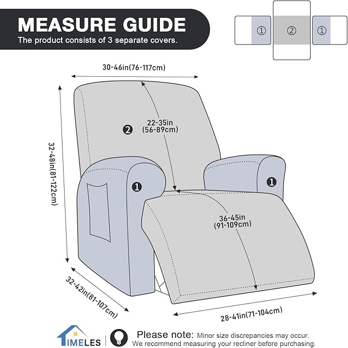 Timeles Recliner Covers Extra Wide Recliner Chair Covers Reclining Couch Covers Sofa Slipcovers Stretch Soft Washable (Single-Seater Oversized, Black)