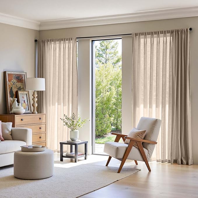 jinchan Taupe Linen Blend Curtain 90 inch Length 1 Panel for Sliding Door, Light Filtering 100 inch Extra Wide Living Room Drape with Rod Pocket Back Tab(100W x 90L, Taupe)